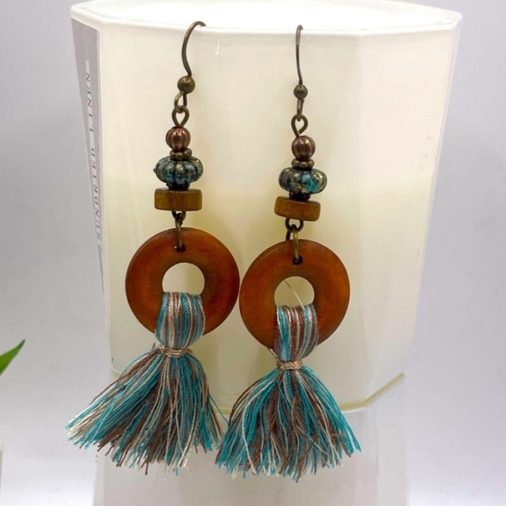 NEW BOHO Wood Fringe Earrings